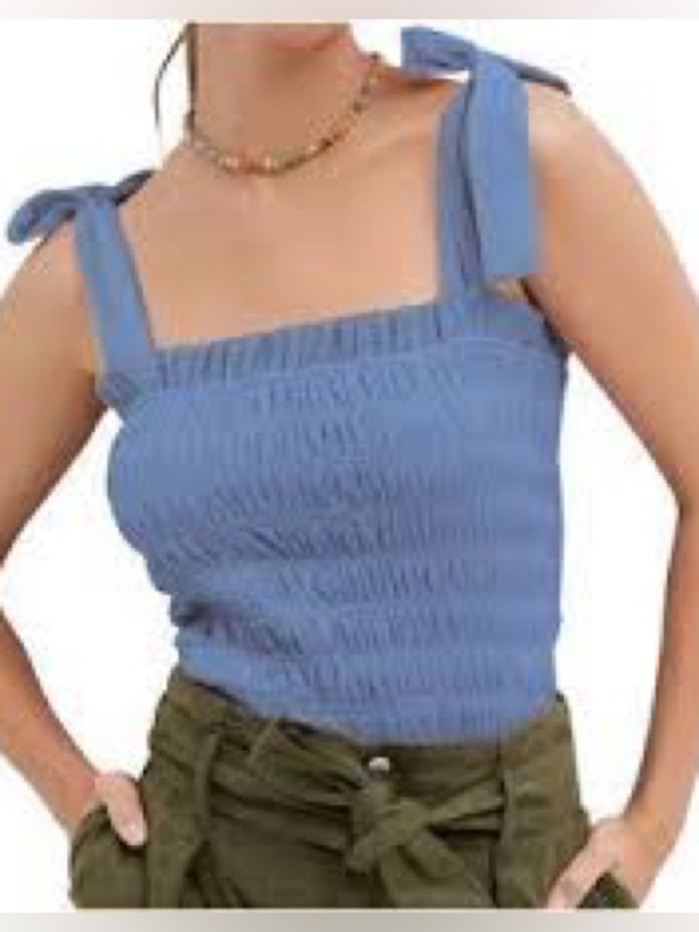 BY ANTHROPOLOGIE Smocked Tulle Tie Strap Blue Textured Clip Dot Tank Top. Medium